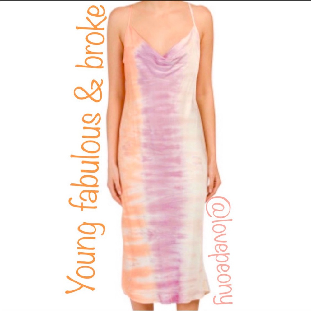 NEW YFB REVOLVE Cowl-neck Tie-Dye Satin DRESS